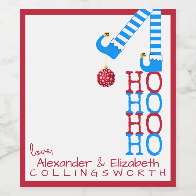 Ljuskjul Elf Vin Flaska-etikett HO HO HO Vinflaska Etikett (Singel etikett)