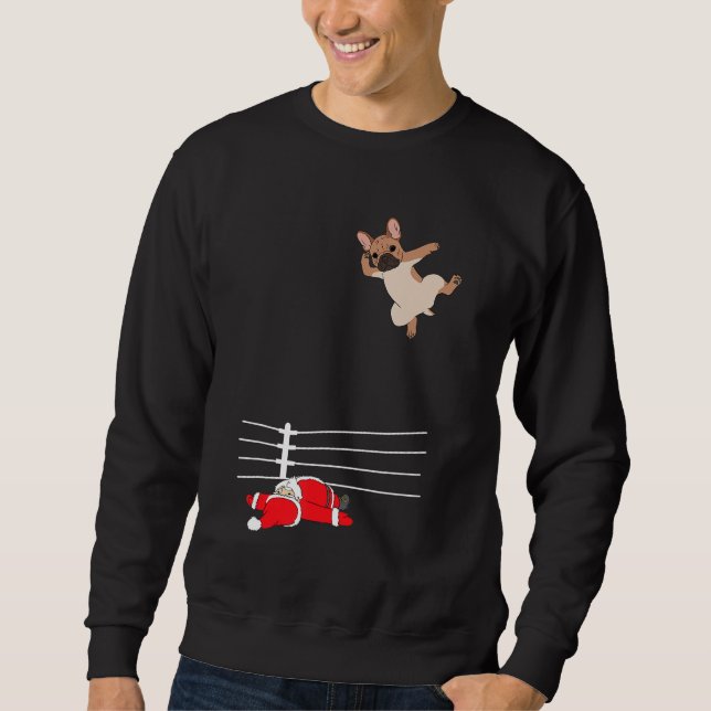 Ljuskjul Hund Julafton Wrestling Santa Gift Lång Ärmad Tröja (Framsida)