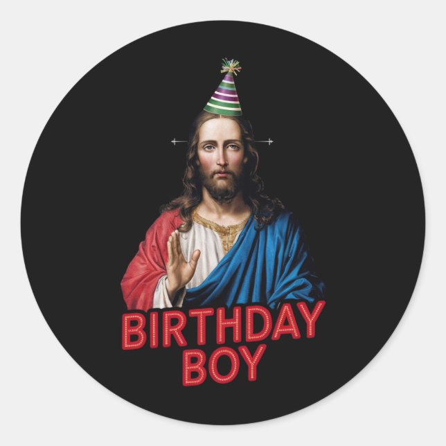 Ljuskjul Jesus Birthday Boy Runt Klistermärke (Framsida)