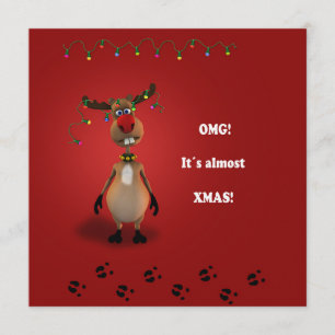 Ljuskjul Red Nposed Reindeer Inbjudningar