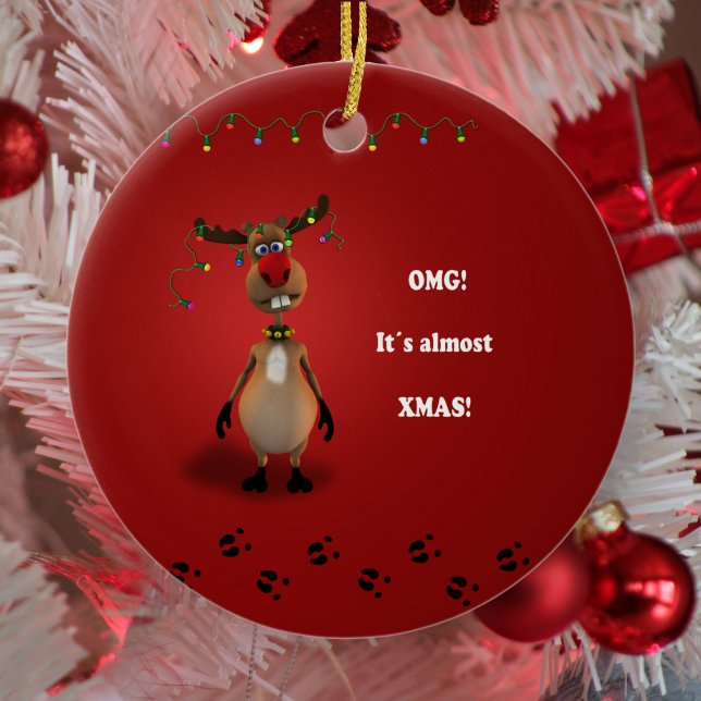 Ljuskjul Red Nposed Reindeer Julgransprydnad Keramik (Skapare uppladdad)