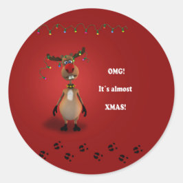 Ljuskjul Red Nposed Reindeer Runt Klistermärke