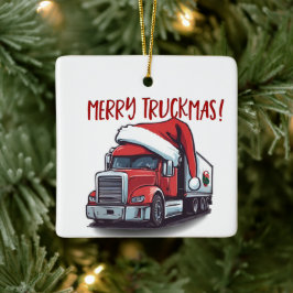 Ljuskjul Semi Transport Lastbil Truckmas Julgransprydnad Keramik