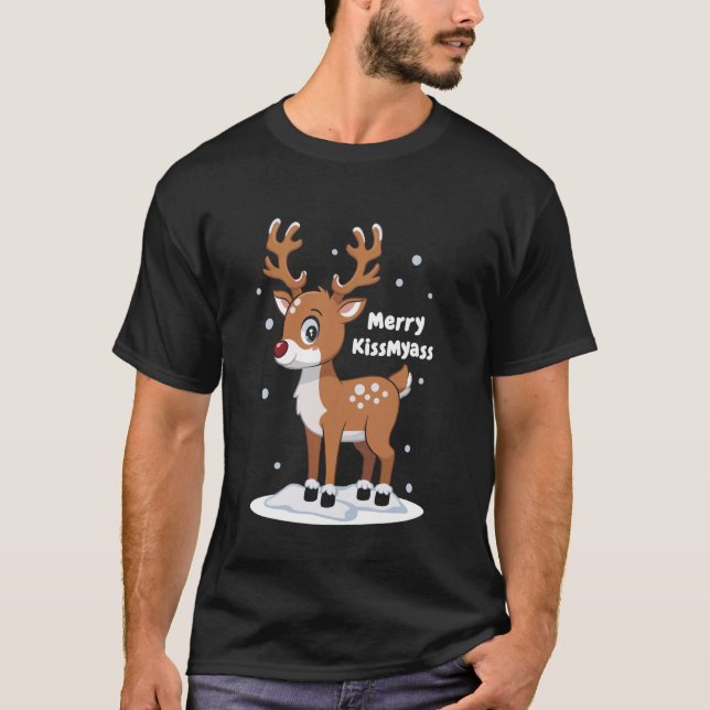 Ljuskjulen Reindeer Merry Kissmyass T Shirt (Framsida)