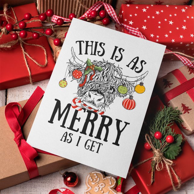 Ljuskjulhöglandskund Julkort (funny highland cow christmas card)