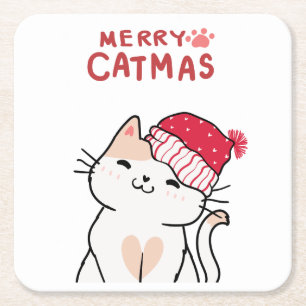 Ljuskjulklapp Lover Santa Hat Kitten Kattunge Underlägg Papper Kvadrat