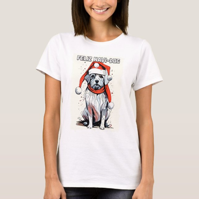 Ljuskjulsofferten Cute Whimsical Santa Hund T Shirt (Framsida)