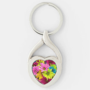 LJUSKOLORFULLFLÖDEN TWISTED HEART SILVERFÄRGAD NYCKELRING