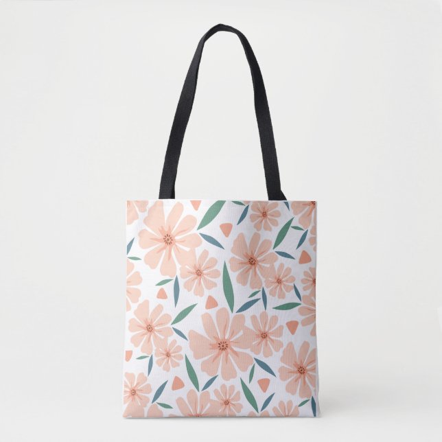 Ljuskorall Rosa Blommigt Tote Bag Tygkasse (Framsida)