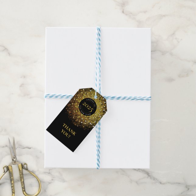 Ljuskrets glimmar in nyår presentetikett (Med Snöre)