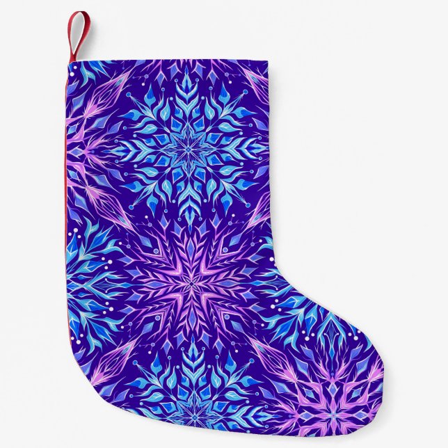 Ljuskristallfärgat snöflingor liten julstrumpa (Framsidan)