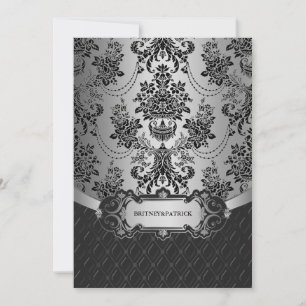 Ljuskrona Silver Svart Damask Bröllopsinbjudningar Inbjudningar