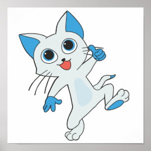 LJUSKYLKET CYAN KITTEN MED BLUE ÖGA, ÖRON POSTER
