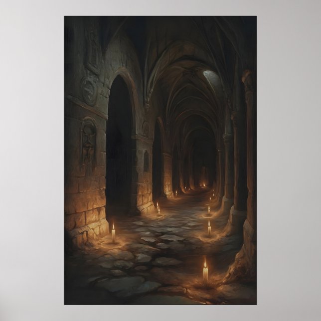 Ljuslabyrint Gotiskt Slott Korridor Konst Pri Poster (Framsidan)
