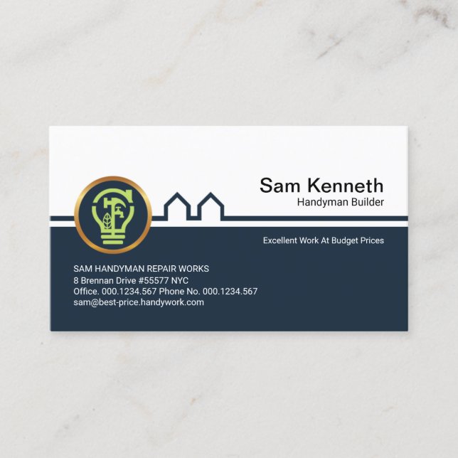 Ljuslampa med blå Byggnad-Handyman för hemreparati Visitkort (Framsida)