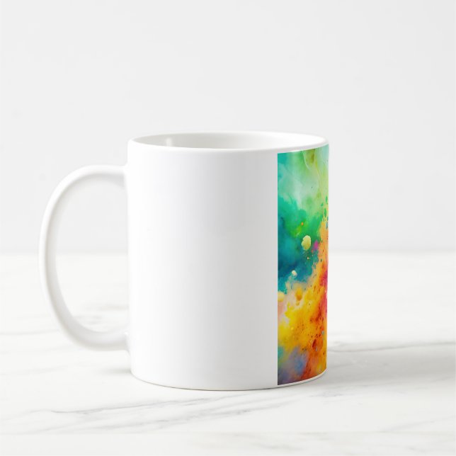 Ljuslevande abstrakt akvarellstänk-mönster kaffemugg (Vänster)