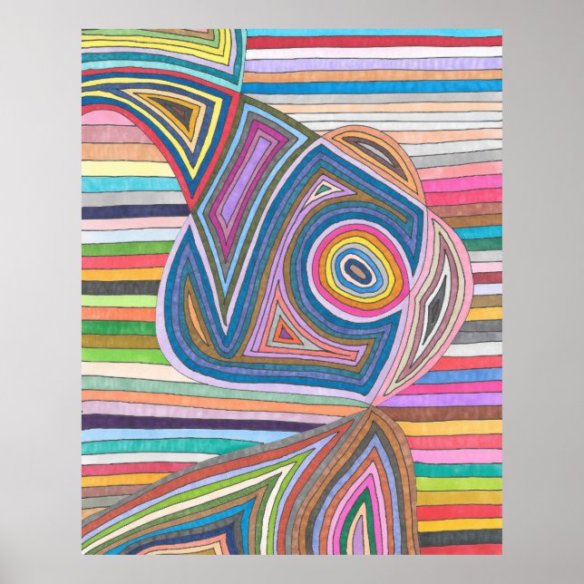 Ljuslevande Abstrakt Geometrisk Randig Mönster Poster (Framsidan)