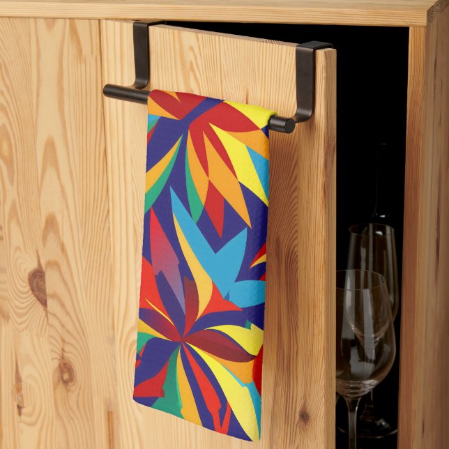 Ljuslevande Abstrakt Geometrisk Tropisk Flerfärgad Kökshandduk (Thirds Fold)