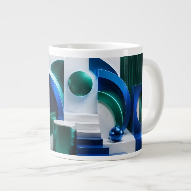 Ljuslevande Abstrakt Geometriska Former Blå Och Tu Jumbo Mugg (Framsida höger)