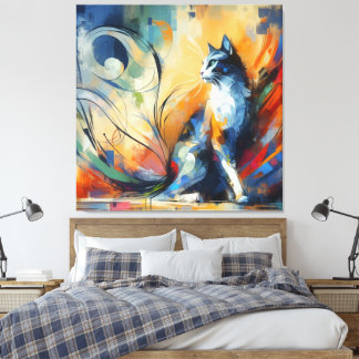 Ljuslevande Abstrakt Katt Canvas Konst | Färgrik 