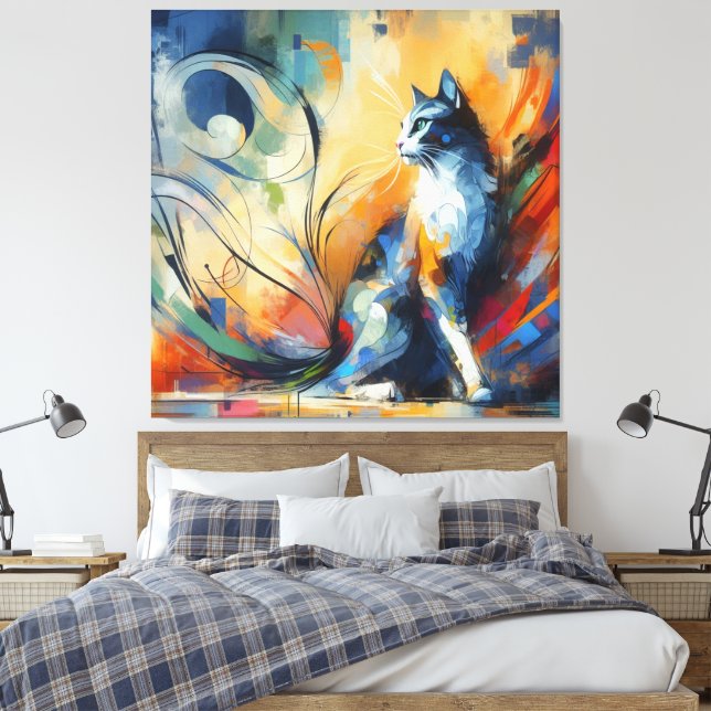 Ljuslevande Abstrakt Katt Canvas Konst | Färgrik  (Insitu (sovrum))