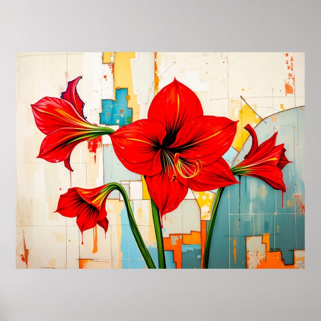 Ljuslevande Amaryllis i modern abstrakt stil Poster (Framsidan)