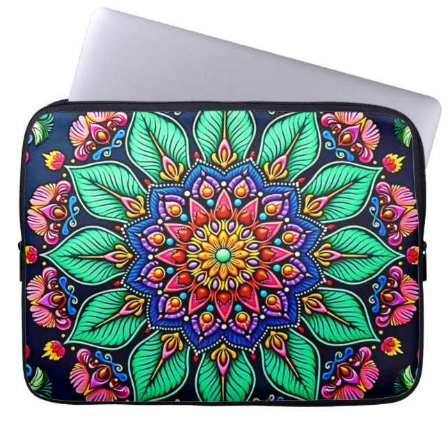Ljuslevande blommandala-konst laptop fodral (Framsidan)
