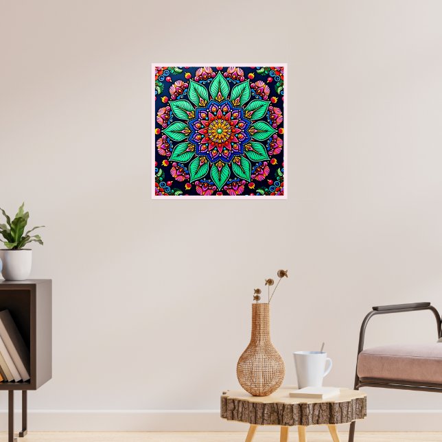 Ljuslevande blommandala-konst poster (Vardagsrum 3)
