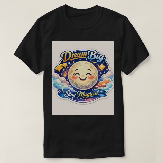 Ljuslevande Celestial Magi Leende Måne & Stjärnor T Shirt (Design framsida)