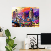 Ljuslevande Cincinnati Ohio Abstrakt Stadssiluett