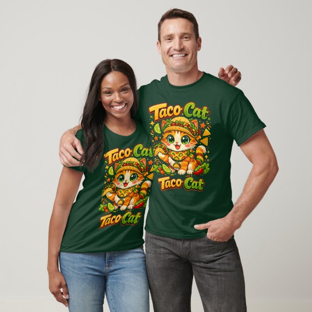 Ljuslevande Cinco de Mayo Taco Katt Rolig T-Shirt (Unisex)