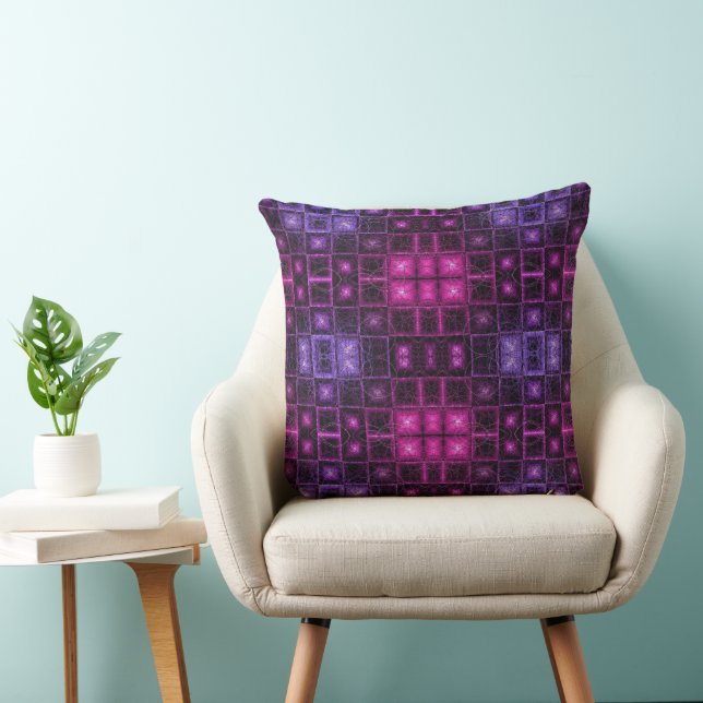 Ljuslevande geometriskt mönster neonlila rosa kube kudde (Stol)