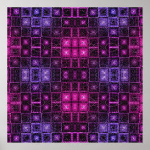 Ljuslevande geometriskt mönster neonlila rosa kube poster