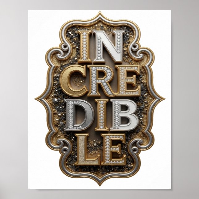 Ljuslevande Guld OTROLIG Grafisk Design Poster (Framsidan)