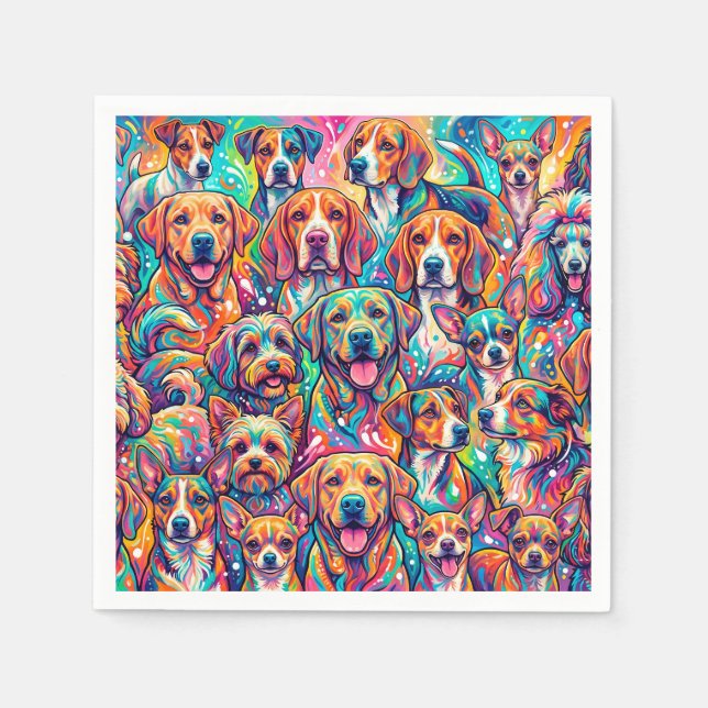 Ljuslevande hunddrömlandskap – Psykedelisk Boho Pappersservett (Framsidan)
