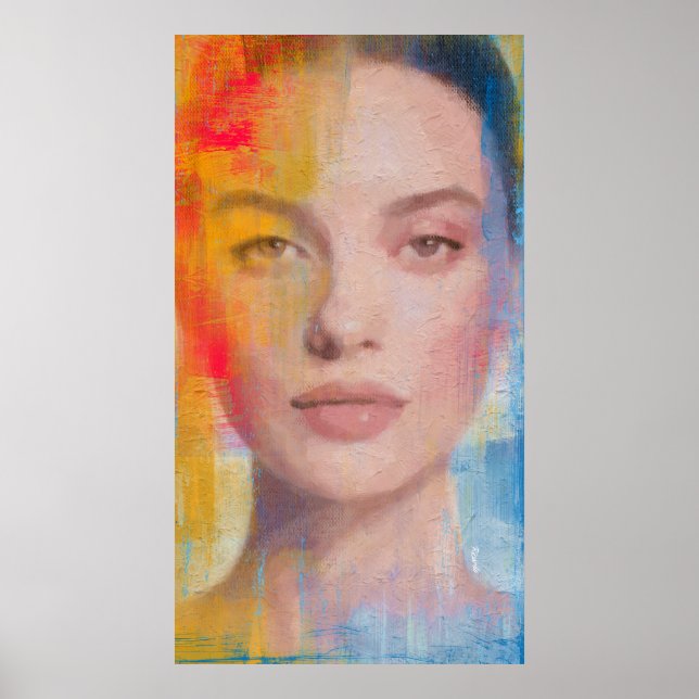 Ljuslevande Impasto Abstrakt Porträtt Poster (Framsidan)