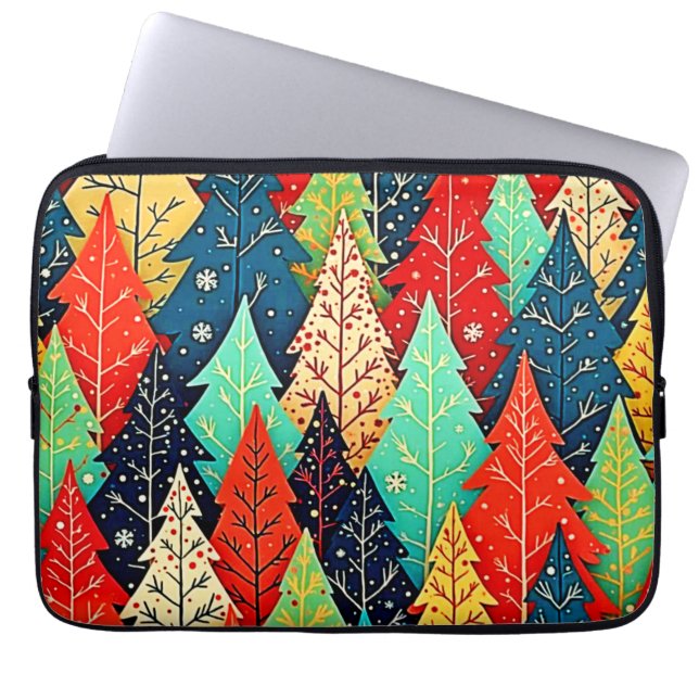 Ljuslevande Julgransmönster Konst Laptop Fodral (Framsidan)