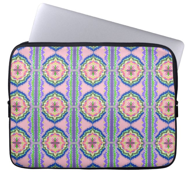 Ljuslevande Kalejdoskop: Rosa & Smaragd Mandala Laptop Fodral (Framsidan)