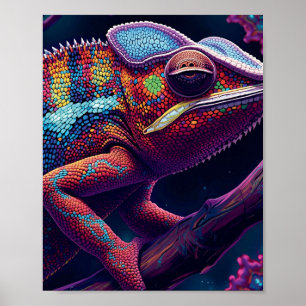 Ljuslevande Kameleont Väggkonst – Färgrik Reptil