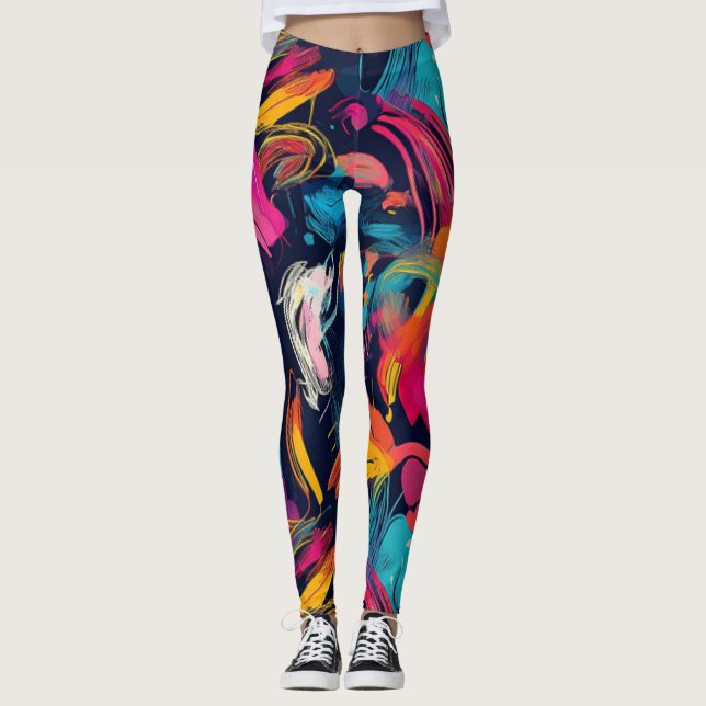 Ljuslevande kaos stänk graffitimålning leggings (Framsida)