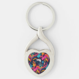 Ljuslevande kaos stänk graffitimålning twisted heart silverfärgad nyckelring