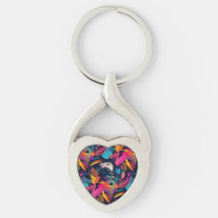 Ljuslevande kaos stänk graffitimålning twisted heart silverfärgad nyckelring