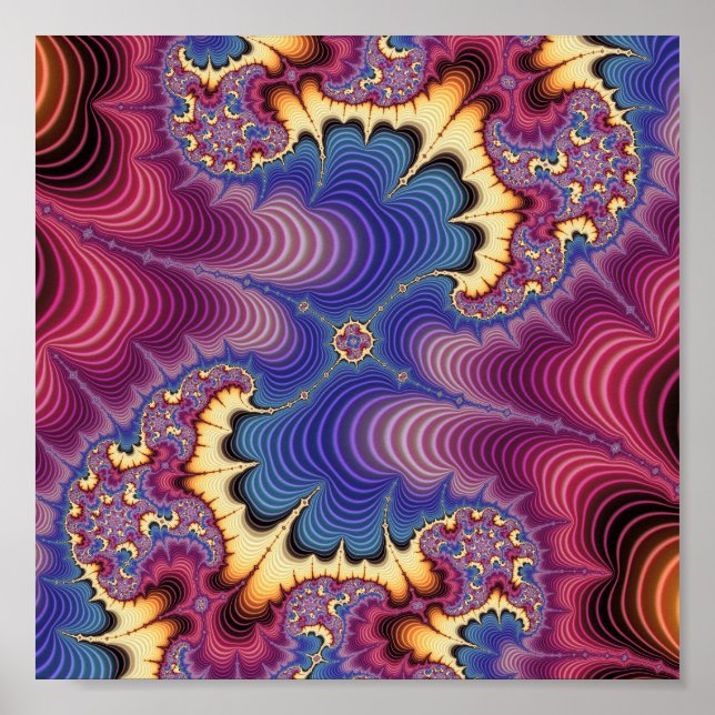 Ljuslevande Kosmisk Fraktal Våg Abstrakt Konst Poster (Framsidan)