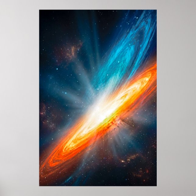 Ljuslevande Kosmisk Galax Sci-Fi Orange Blå Poster (Framsidan)