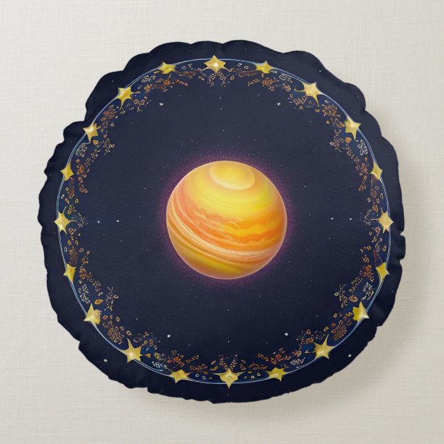 Ljuslevande Kosmisk Konst Rund Kudde (Framsidan)