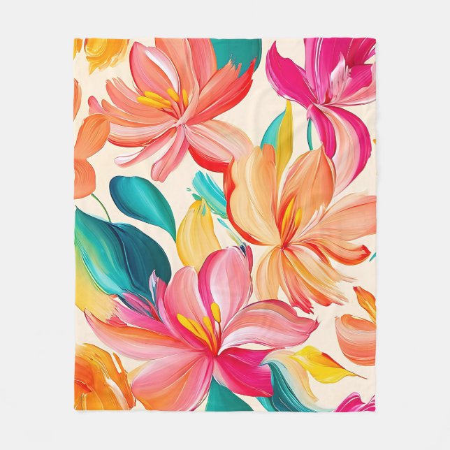 Ljuslevande målad blomsterdesign fleecefilt (Framsidan)
