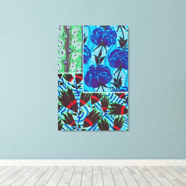 Ljuslevande Maximalistisk Blå & Grön Blommig Konst Canvastryck (Insitu (trägolv))