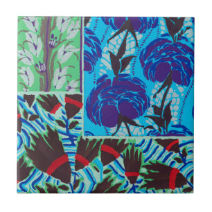 Ljuslevande Maximalistisk Blå & Grön Blommig Konst Kakelplatta