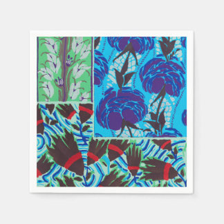 Ljuslevande Maximalistisk Blå & Grön Blommig Konst Pappersservett