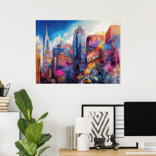 Ljuslevande New York City Färgrik Siluett Konst Poster